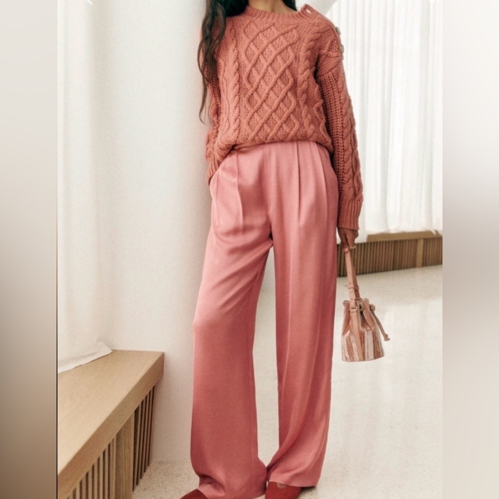 Sézane Georgina Rose Pink Satin Pants SZ 36